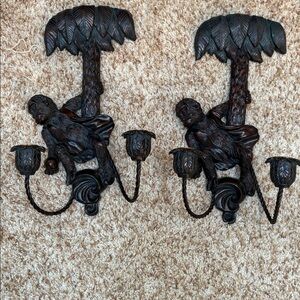 Pair of Monkey candle wall sconces